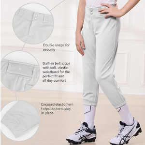 Stelle Girls' Softball Pants Youth Kids Baseball Pants Fastpitch Pants with Pockets, Easton Kids Pants Girls, Gray, M