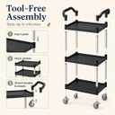 3-Tier Rolling Utility Cart with 2 Locking Brakes, 520 Lbs Heavy Duty 31.5"x15.7"x40.6" Commercial Service Cart, Tangle-Free Silent Wheels for Home, Office, Restaurant, Warehouse, Kitchen
