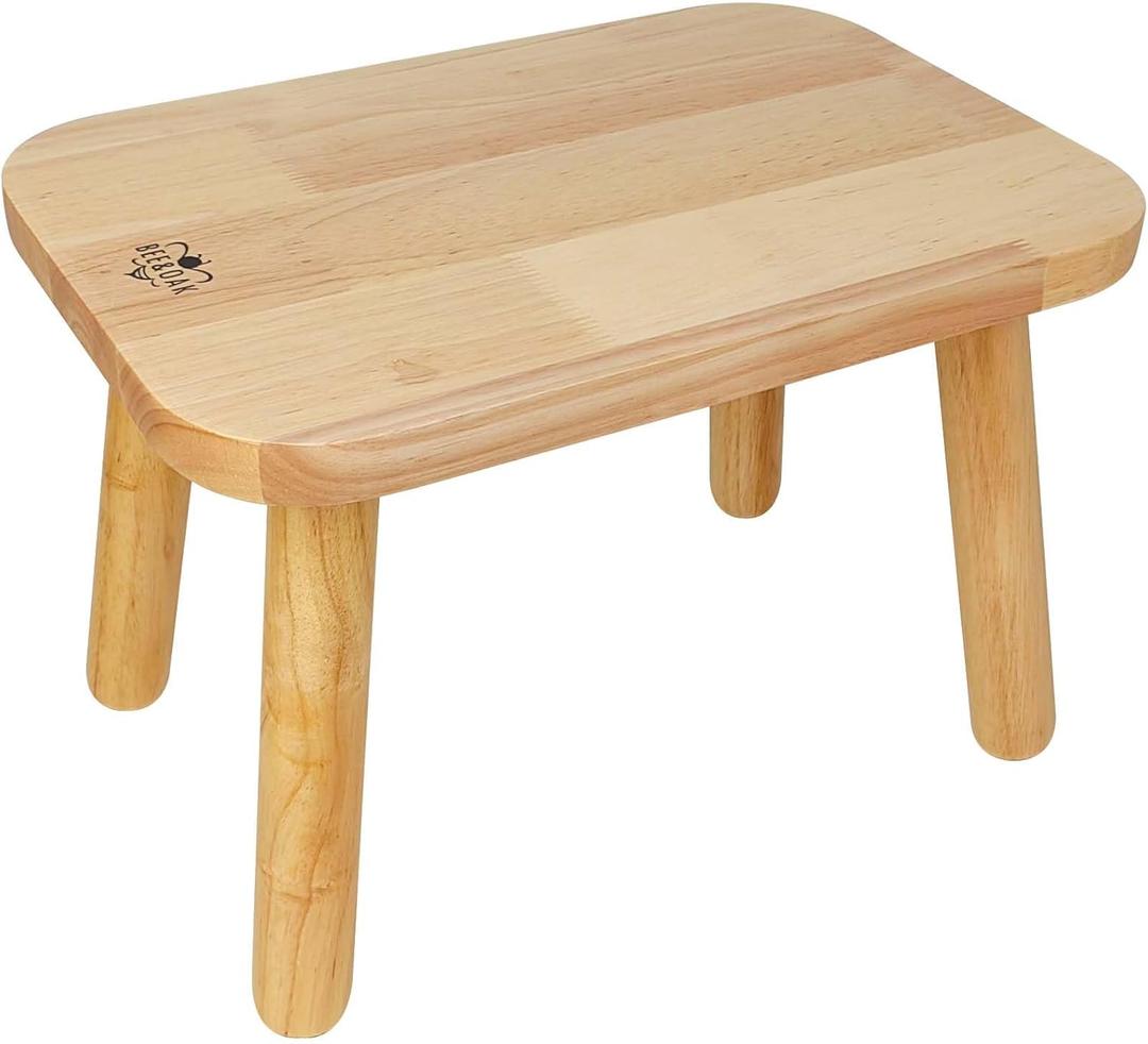 BEE&OAK 13.4 Inch Heavy Duty Wooden Step Stools for Adults - Non Slip, 300 LBS Capacity, Easy Assembly - Ideal Step Stool for High Beds, Kitchen, Bathroom, Office, Garden (Natural)