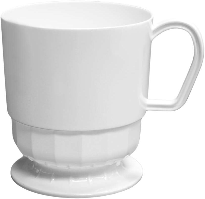 Party Essentials 8-Ounce Hard Plastic Coffee Cup/Tea Mug with Handle, 20-Count, Deluxe White