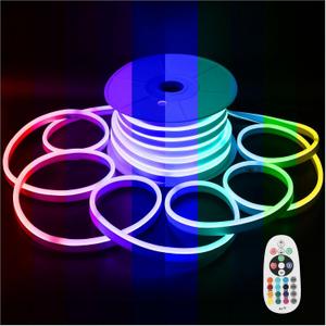 FORT AC110V 120V LED RGB Neon Rope Lights, 50FT Linkable Light Strip,144 led/M IP67 Waterproof, Multicolor Neon Strip Lighting with Remote Controller for Indoor Outdoor Home Commercial Decor ETL FCC (RGB (Red, Green, Blue))