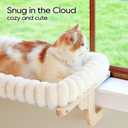 Zakkart SnugCloud Cat Window Perch with 4-Sided Bolster - Orthopedic Cat Hammock for Window Sill - Solid Hardwood & Metal Frame - Window Seat for Pets (Natural Color Wood w/White Bed, Medium)
