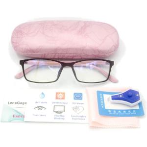 Women Anti Blue Light Glasses Block Eye Strain Glare with Case Tester, Gaming Computer Glasses Blue Light Block Glasses Filter UV Blocker Clear Lens Small Face Narrow Rectangle Nerd Frame Pink Black