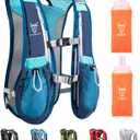 Running Vest, 5L Hydration Vest Lightweight, Breathable and Sweatproof Running Backpack, Adjustable Running Hydration Vest for Trail Running Marathon Race Jogging Cycling (Blue Vest 5L with 2 x Soft Flask)