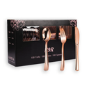 N9R 300PCS Rose Gold Plastic Silverware, Heavy Duty Plastic Cutlery Set, Disposable Rose Gold Utensils Include 100 Forks, 100 Spoons, 100 Knives, Perfect for Party Decorations