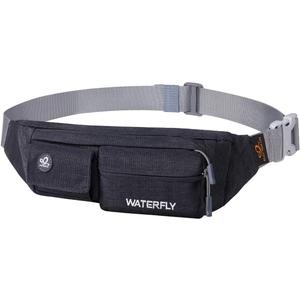 WATERFLY Fanny Pack for Women Men Water Resistant Small Waist Pouch Slim Belt Bag with 4 Pockets for Running Travelling Hiking Walking Lightweight Crossbody Chest Bag Fit All Phones (Black)