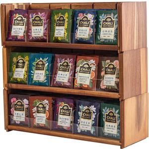 Acacia Wood Tea Bag Organizer, Tea Organizer Box, 3 Tier Stackable Tea Bag Holder for Kitchen, Counter, Cabinet, Pantry and Office