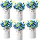 Domensi 6 Sets Wedding Centerpiece for Table Decoration Blue Artificial Fake Rose Flower with Metal Vase Faux Silk Rose Bouquet Floral Arrangement for Bridal Shower Home Dining