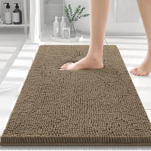 Smiry Luxury Chenille Bathroom Rugs 30x20, Extra Soft and Absorbent Shaggy Bath Mat, Machine Washable, Non-Slip Plush Carpet Runner for Tub, Shower, and Floor, Home Decor Accessories, Camel