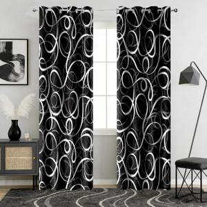 Black White Geometric Blackout Curtains, Modern Abstract Grey Black Out Window Drapes for Bedroom Living Room Grommet Thermal Insulated Room Darkening Decor, 2 Panels 52x96 Inches