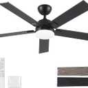 Rayqueen 52 Inch Ceiling Fans with Lights and Remote, 6 Speed Reversible DC Motor, 3CCT Dimmable LED, Black Modern Ceiling Fan for Bedroom, Living room & Covered Outdoor,Includes Downrod