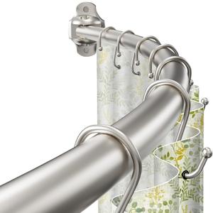 Curved Shower Curtain Rod, Rust Resistant, Adjustable Length 42-73 inches for Shower, Bathroom, Hole Punch Required-Brushed Nickel