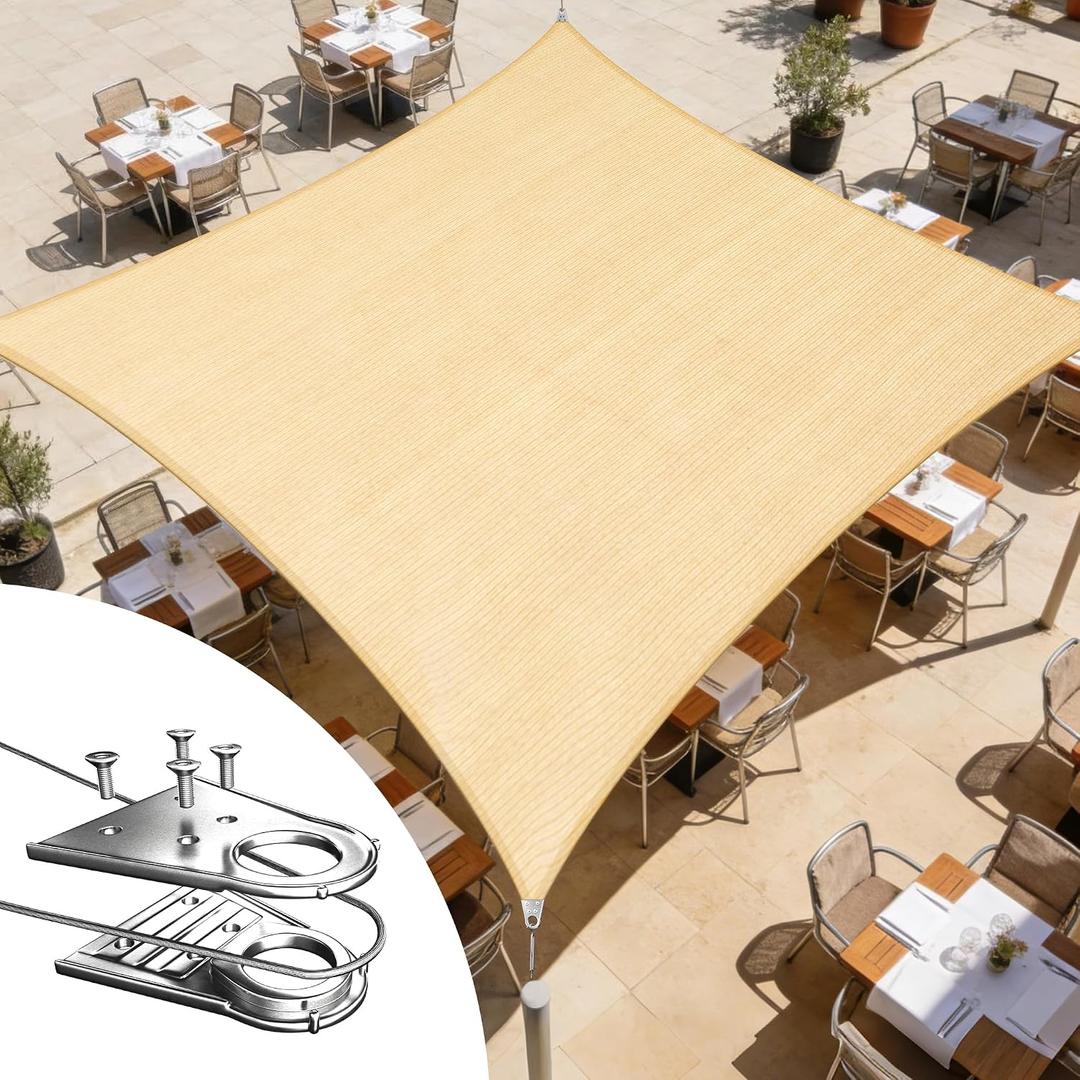Royal Shade 12' x 16' Beige Rectangle Super Ring Sun Shade Sail Canopy RSTAWS, Heavy Duty Durable Structure, Reinforced Corners & Edges, 260 GSM Permeable Fabric (We Make Custom Size)
