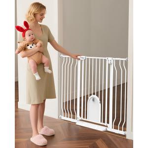 30"- 48" Extra Wide Baby Gate with Cat Door, [30.5" Tall] [No-Drill Pressure Mount] [Includes 2 Extensions] Pet & Toddler Safety Gate for Kitchens, Stairs, and Doorways