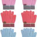 DAQING 6 Pairs of Kids Gloves Knitted Wool Gloves Children Full Fingers Stretchy Warm Mittens for Boys Girls 5-12Y