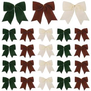 Celltestria 15pcs Christmas Bow Ornament 6 Inch Velvet Xmas Tree Craft Bows Rustic Ribbon Hanging Bows for Christmas Holiday Home Outdoor Indoor Party Wreath Garland Decoration