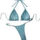Verdusa Women's 2 Piece Leopard Print Cheeky Triangle Bikini Sets Self Tie High Cut Swimsuit (Large, Teal Blue)