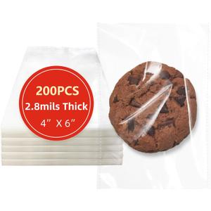 4x6 Inches 200 Pcs Clear Self Sealing Cellophane Bags Cookie Bags Resealable Cellophane Bag for Packaging Cookies,Gifts,Favors, Products,Candy for Packaging 200Pieces 4"x6"
