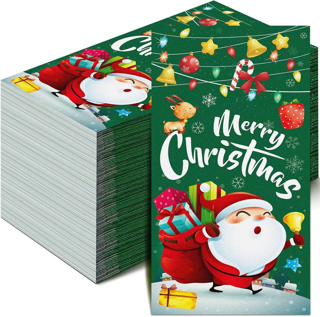 100 Pieces Christmas Paper Guest Napkins 3 Ply Merry Christmas Cocktail Napkins Disposable Xmas Bathroom Hand Towel Santa Gnome Christmas Tree Napkins for Party Supplies (Santa Claus)