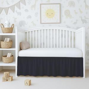1Pcs 100% Soft Microfiber Fabric Crib Ruffled Bed Skirt - 52"x 28" + 14" Drop Lenght with Split Corners for Baby Boys Girls Soft 4-Sided Bed Skirt - Black Solid