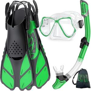 Zenoplige Mask Fins Snorkel Set, Snorkeling Gear for Adults, Panoramic View Snorkel Mask Anti-Fog, Adjustable Dive Flippers, Dry Top Snorkel and Travel Bag, Scuba Gear for Swimming Snorkeling Diving
