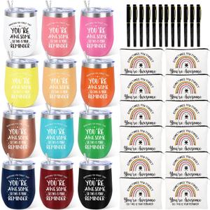 Set of 12 Employee Appreciation Gifts Bulk, Christmas Gifts for Coworkers Teachers Nurses, 12OZ Inspirational Stainless Steel Tumbler Makeup Bags Pen Thank You Gift For Women Men Team Staffs