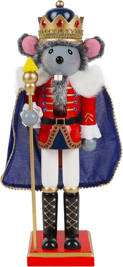 Joliyoou Christmas Nutcracker Figures, 14 Inch Wooden Nutcracker Ornaments, Large Xmas Funny Nutcracker Tabletop Festival Shelves Decorations(Crowned Mouse King)