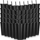 Bokon Tumbler with Straw and Lid Bulk 24 oz Reusable Plastic Cups with Lids and Straws Water Bottle Travel Mug Cup Tumblers Bulk for Cold Hot Drinks Parties Birthdays Adults(Black,100 Sets)