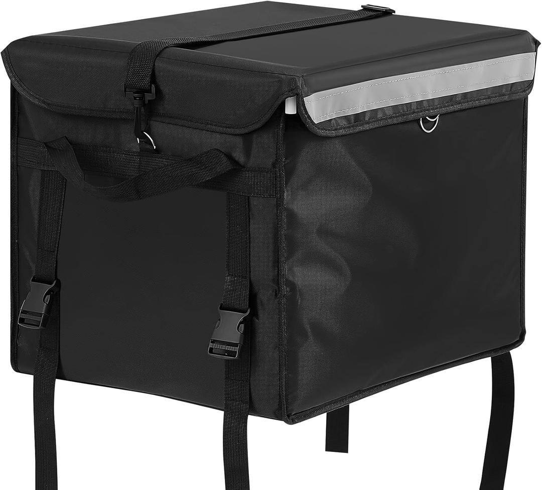 CroBlissful Insulated Food Delivery Bag for Bike with Rear Rack Pizza Delivery Box with Shoulder Belt and Internal Accessories Waterproof, Internal Dimensions(Black,18.5 x 13 x 13 Inches)