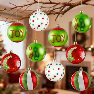 Christmas Ball Ornaments for Tree Decorations, 12 Pcs Big 3.15" Glitter Plastic Red and Green Hanging Ball Ornaments for Xmas Tree Home Winter Holiday Party Decor Indoor