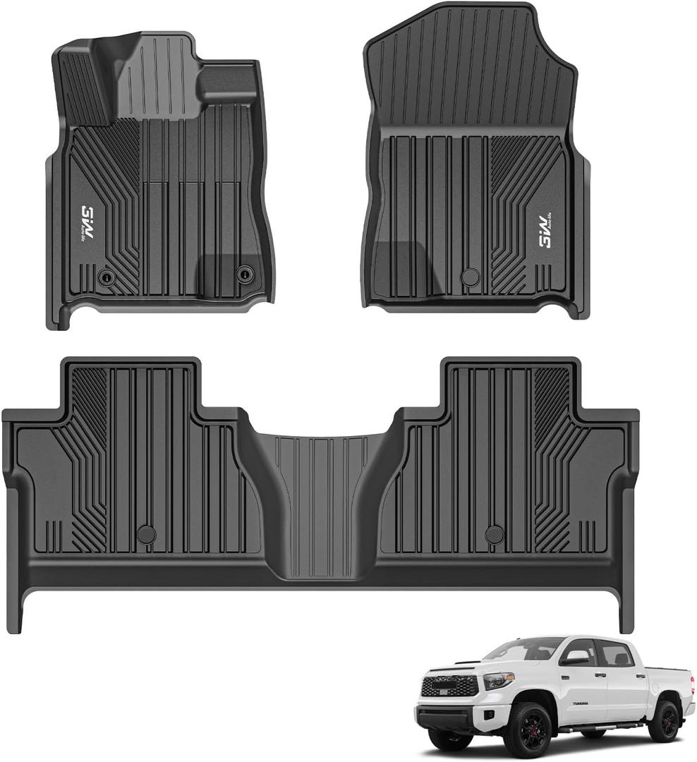 3W Floor Mats Fit for Toyota Tundra 2014-2021 (Only for CrewMax Cab), TPE All Weather Custom Fit Floor Liner for Tundra Accessories SR5/TRD/Limited 1st and 2nd Row Full Set Car Mats Easy Clean, Black