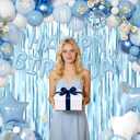 Dusty Blue Birthday Decorations, Chrome Dusty Light blue White Confetti Foil Balloons Happy Birthday Banner Gold Butterfly Fringe Curtains, Blue Birthday Decorations for Girls Women