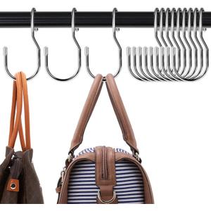 Unique Twist Design Bag Hanger Purse Hooks - 5 Inch Large Size Closet Rod Hooks for Hanging Bags, Purses, Handbags, Belts, Scarves, Hats, Clothes, Pans and Pots (12 Pack) (12 Pack Platinum)