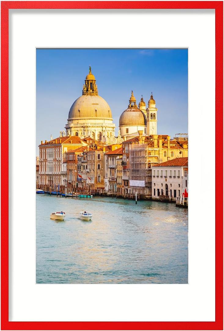 Wyooxoo 24x36 Poster Frame Red Made of Solid Wood Picture Frames Display Pictures 20x30 with Mat or 24x36 Without Mat Colorful Frame For Horizontal Vertical Wall Mounting