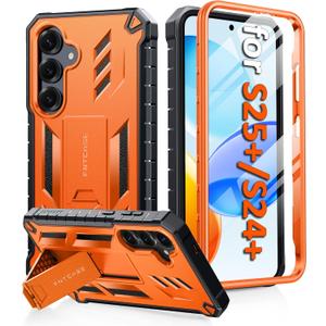 FNTCASE for Samsung Galaxy S25-Plus Case: for Galaxy S24-Plus Case with [Built-in Screen Protector & Kickstand] [Military-Grade Drop Protection] Heavy Duty Protective Full Body Shockproof TPU Orange