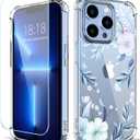 Flower Designed for iPhone 13 Pro Case[with Screen Protector], Floral Clear Women Phone Case Shockproof Protective Soft TPU Bumper Cover 6.1 Inch 2021 (Hibiscus)