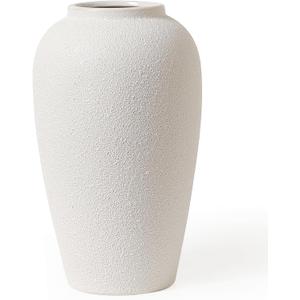 Kokrose Rustic Ceramic Table Vase, 11.8" Vintage Clay Tall Floor Ceramic Terracotta Vase for Table Centerpieces, Large Textured Farmhouse Decorative Vases for Home Decor (Cream)