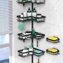 DAOYA Tension Pole Shower Caddy Corner - 4 Tier Floor to Ceiling Bathroom Shower Organizer 25-112.4 inch Adjustable, Multiple Hooks, 2 Extra Soap Holders, Stable Base, Rustproof, Black