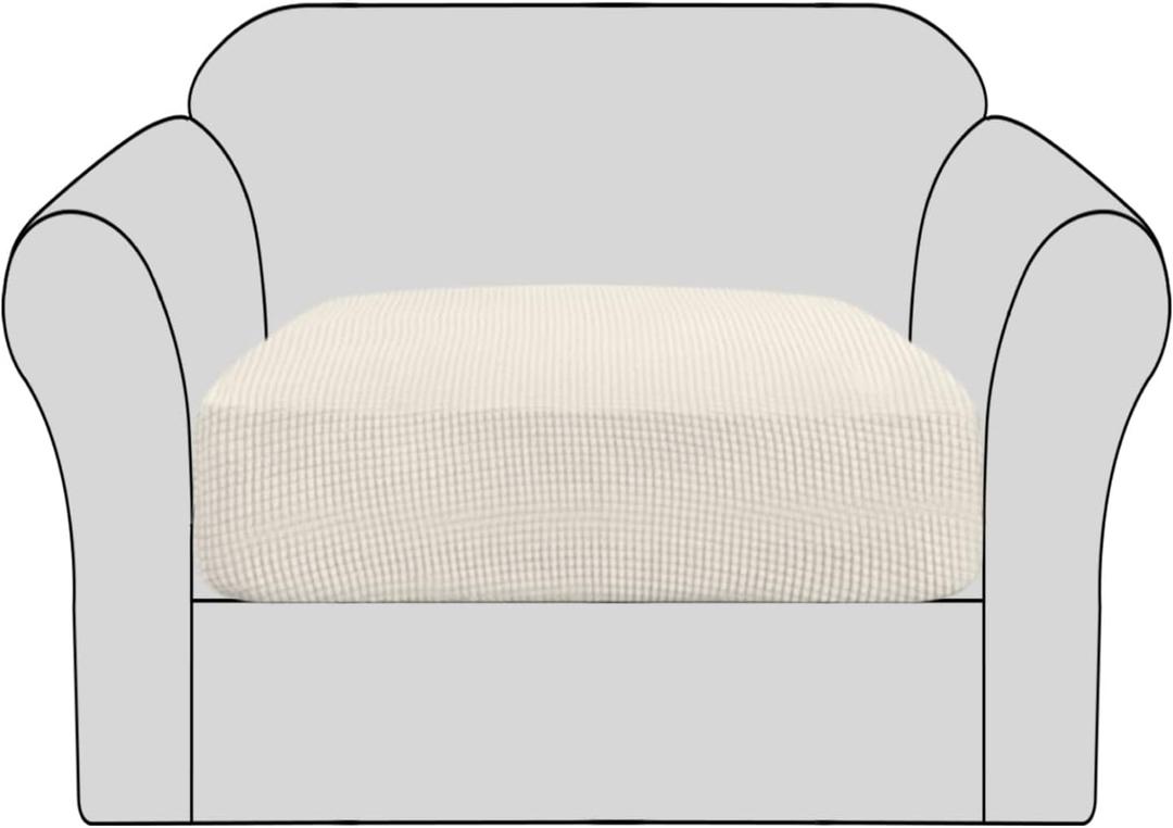 H.VERSAILTEX High Stretch Individual Seat Cushion Covers Sofa Slipcovers Couch Cushion Covers Sofa Covers Featuring Jacquard Textured Twill Fabric (1 Pack for 1 Cushion Chair, Natural, Small)