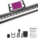 RIVVTA 88 Key Light-Up Keyboard Piano Velocity-Sensitive Keys Full-sized Digital Piano with 200 Tone 200 Rhythm 80 Demo Portable Electric Keyboard with Sticker Sustain Pedal Black