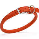 Rolled Leather Dog Collar Soft Round Collars, ID Tag for Small Medium Large Dogs (9 12 inch, Orange & Silver Buckle)