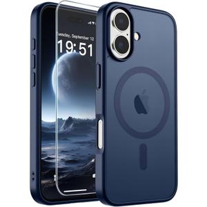 SUPFINE Magnetic for iPhone 17 Case with Screen Protector (Compatible with MagSafe)(Military Grade Drop Protection) Translucent Matte Shockproof with Anti-Fingerprint Phone Cover,Dark Blue