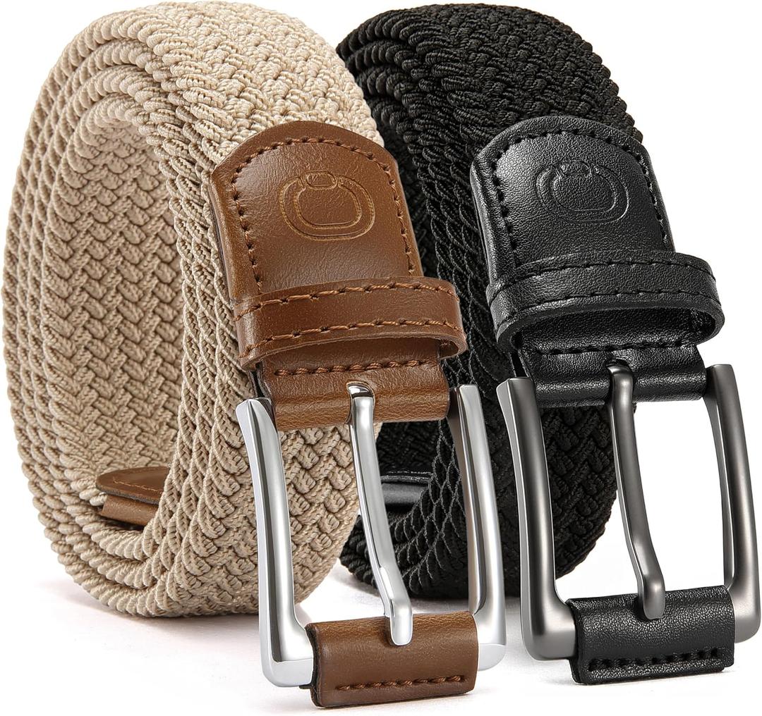 CHAOREN Stretch Belt Men 2 Pack - 1 3/8" Braided Golf Belts For Men - Casual Elastic For Pants and Jeans (42"-46"Waist Adjustable)