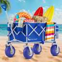 CAtArt Beach Wagon with Big Wheels for Sand, 400LBS Heavy Duty Foldable Wagons Carts, 9" All-Terrain PVC Inflatable Tires, Easy Storage for Beach, Grocery Shopping, Sports Camping (Blue)