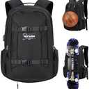 Ronyes Skateboard Backpack, Skateboard Bag,17.3 Inch Laptop Backpack with USB Charging Port, Basketball Longboard Backpack for Sports Travel Black