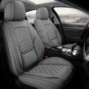 Premium Leather Car Seat Covers, Universal Fit for Cars SUVs Trucks and Sedans, Waterproof Front Car Seat Cushion with Airbag Compatible & Scratch-Resistant, Grey Seat Covers for 2 Seats