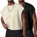 Wyeysyt Men's Crop T Shirts Dolman Sleeve Acid Wash Tank Tops Vintage Loose Pullover Tops (X-Large, Black+beige)