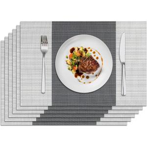 18 x 12 inch, Set of 4 Washable PVC Dining Placemat, Heat and Stain Resistant Non Slip Easy to Clean Table Mats for Kitchen Table Home and Dinner Gatherings, Grey White