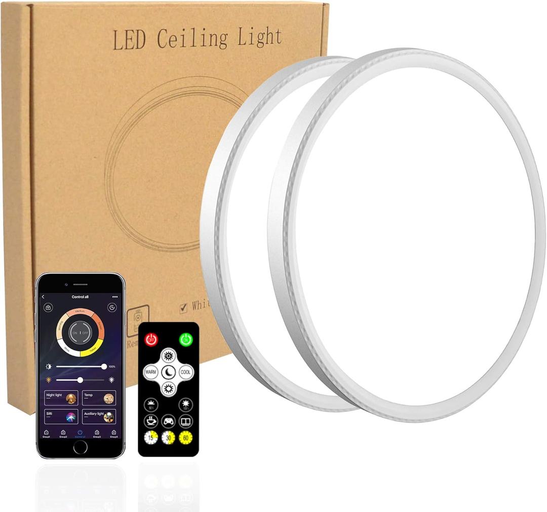 MODERN 2 Pack Dimmable LED Flush Mount Ceiling Light, 12inch 28W High Bright 3100lm, Smart app Control, Super Slim Ceiling Light, LED Ceiling Light for Bedroom, Living Room, Dining Room (White)