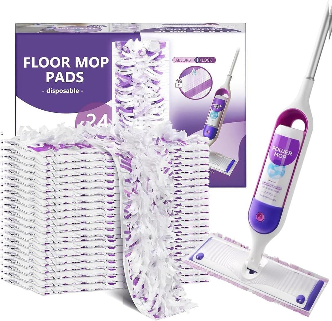 Power Mop Refills, 24 Count Disposable Pads for Swiffer Power Mop Mopping - Thickness, Absorbent, Quick Cleaning, Suit All Multi-Surface, [Non-Vacuum Packaged] to Keep Fluffy